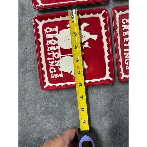 Sur La Table Holiday Dessert Plates Ceramic Seasons Greetings Set of 6 Square - Picture 3 of 6